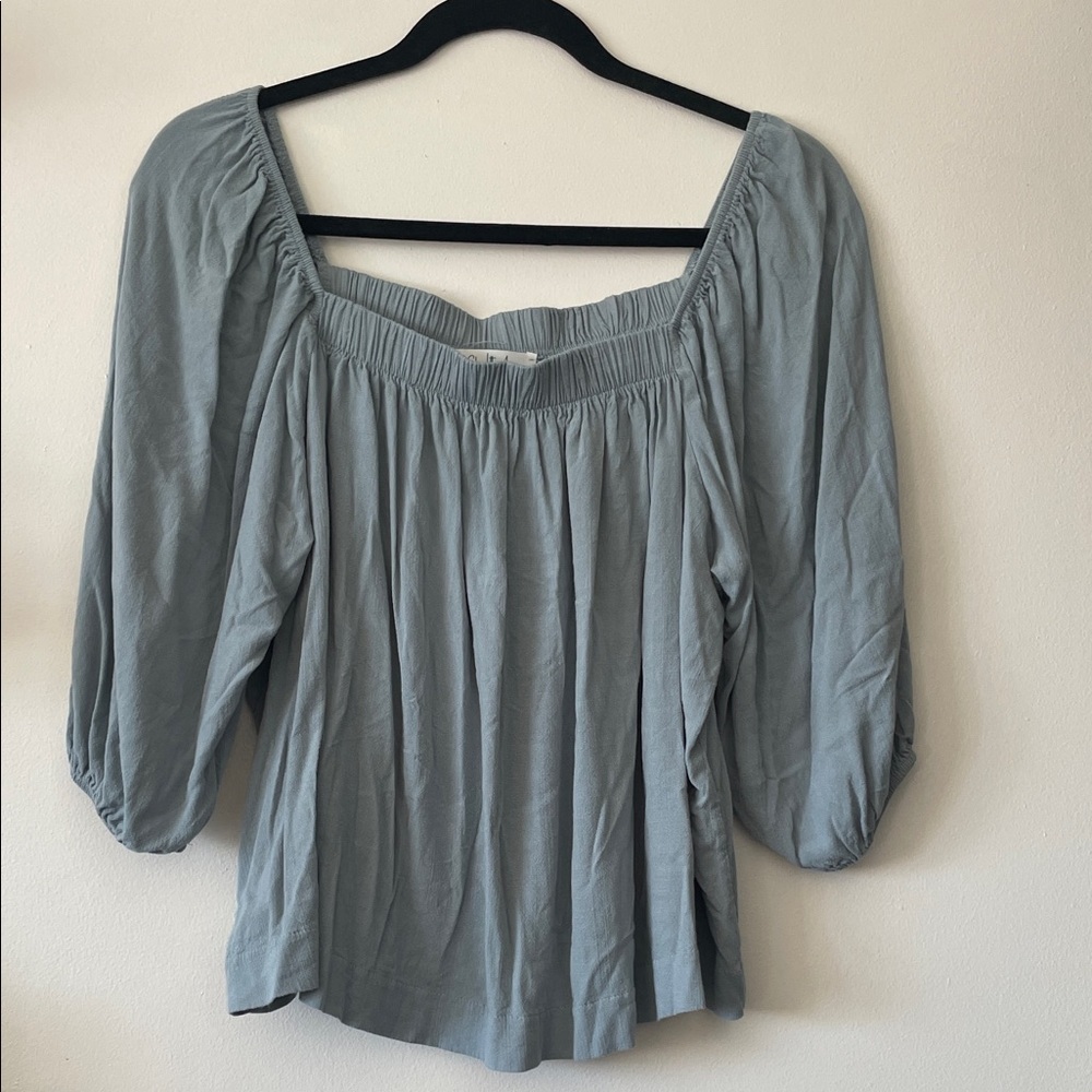 Charlotte Avery|Boho Soft Gray Blue Peasant Top|Large|EUC
